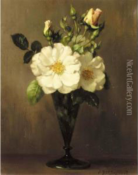 Still Life Of Roses In A Glass Oil Painting - Alfred Frederick W. Hayward