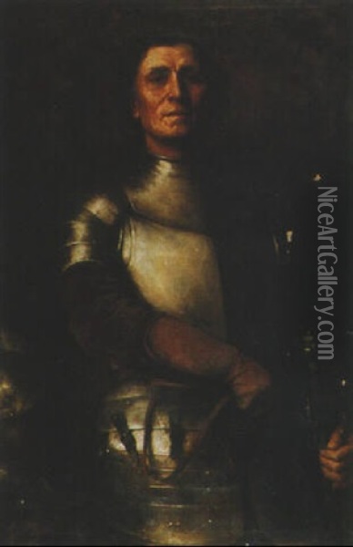 Portrait Of An Actor Wearing Armour (sir Henry Irving?) Oil Painting - Leonard Leslie Brooke