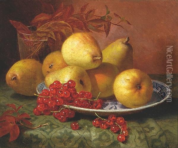 A Still Life Of Pears And Redcurrants On A Blue And White Plate Oil Painting - Eloise Harriet Stannard