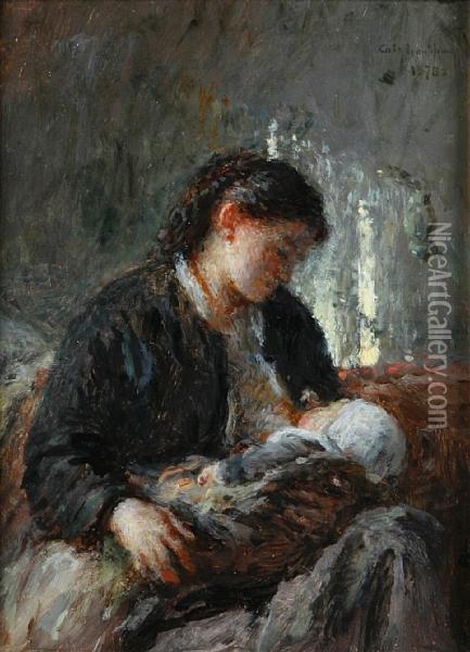 A Mother And Child Oil Painting - Adolphe Felix Cals