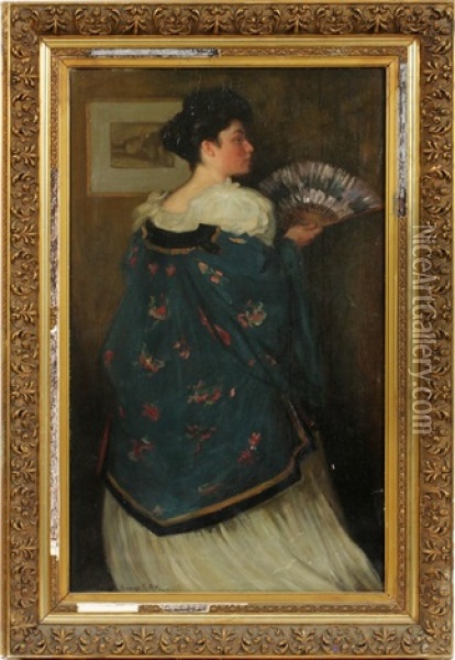 Lady With A Fan Oil Painting - George Charles Aid