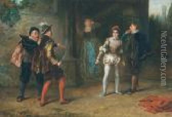 The Duel Between Ronald Leslie And The Duke Of Chateau Range. Oil Painting - Robert Alexander Hillingford