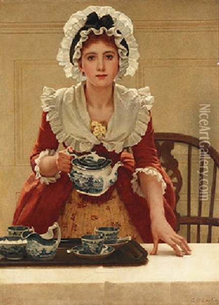 Tea Oil Painting - George Dunlop Leslie