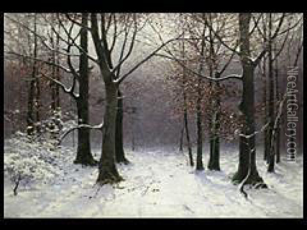 Waldlandschaft Im Winter Oil Painting - Konrad Mueller-Kuerzwelly