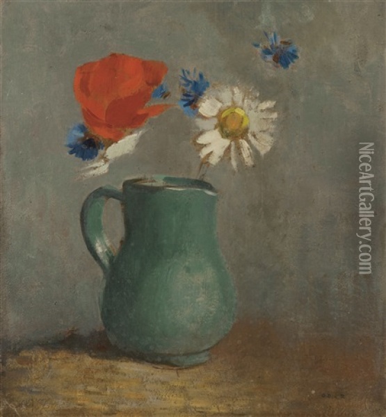 Pichet Au Coquelicot Et A La Marguerite Oil Painting - Odilon Redon