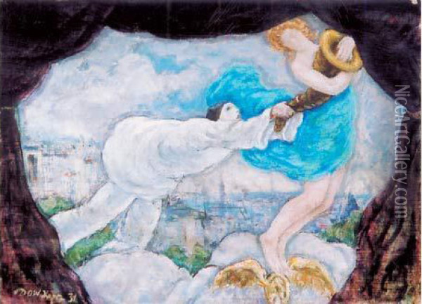 Scene Allegorique (1931) Oil Painting - David O. Widhopff