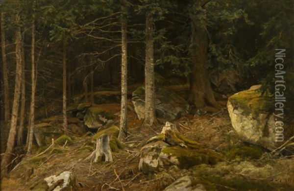 In The Forest Oil Painting - Berndt Adolf Lindholm