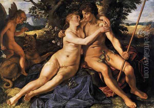 Venus and Adonis 1614 Oil Painting - Hendrick Goltzius