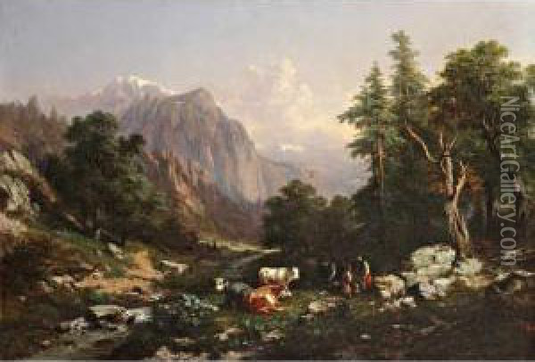 Paturage Dans Unevallee Des Alpes Oil Painting - Jules Louis Phillipe Coignet