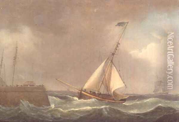An Indiaman at anchor Oil Painting - Thomas Whitcombe