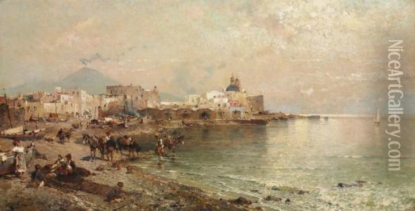 Torre Del Greco, Bay Of Naples Oil Painting - Franz Richard Unterberger