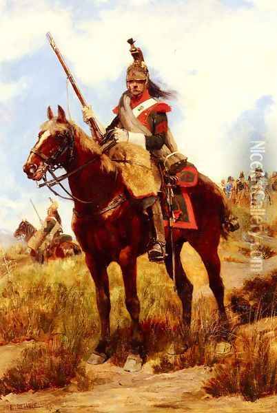 A Rank Soldier of the 12th Dragon Regiment en vedette Oil Painting - Jean Baptiste Edouard Detaille
