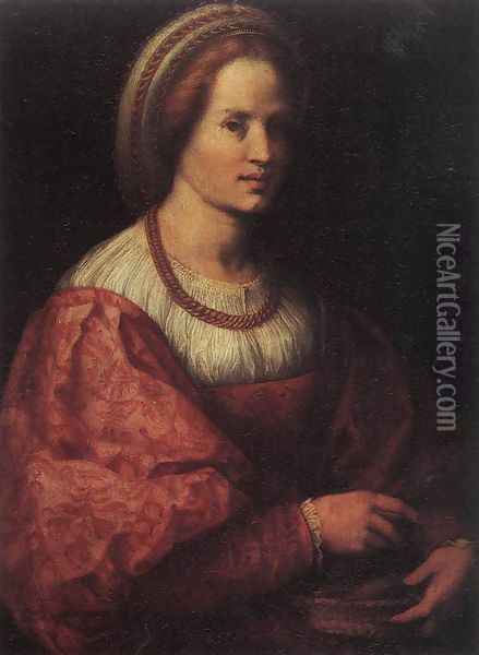 Portrait of a Woman with a Basket of Spindles 1517 Oil Painting - Andrea Del Sarto