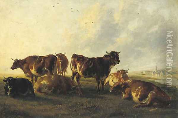 In the Fordwich Meadows, East Kent Oil Painting - Thomas Sidney Cooper