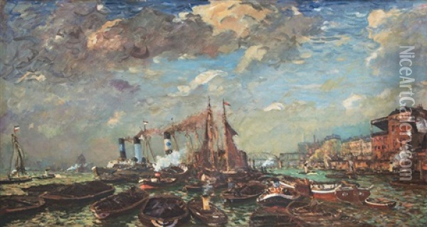 Hamburger Hafen Oil Painting - Ulrich Huebner