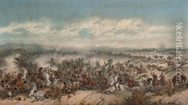 The Charge Of The 10th Hussars At The Battle Of El Teb Oil Painting - Orlando Norie