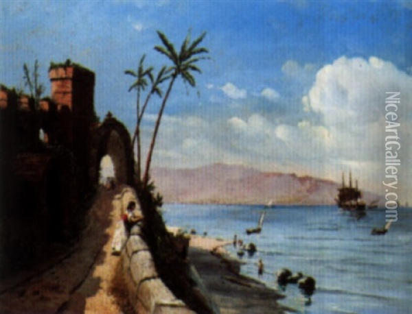 Mediterranean Coastal Scene Oil Painting - Vilhelm Victor Bille