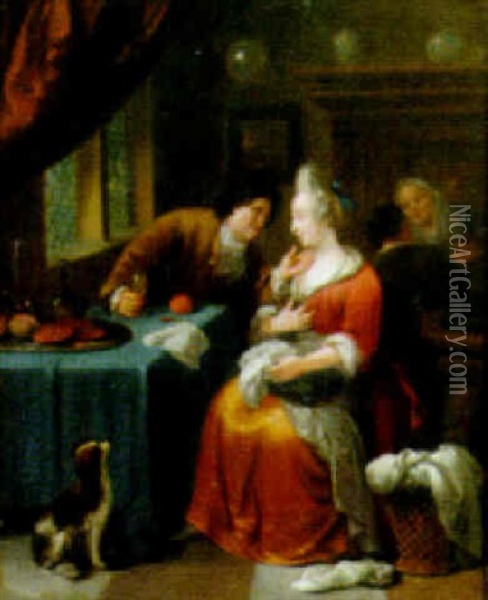 Tavern Interior With An Amourous Couple Oil Painting - Nicolas (Walraven) van Haeften