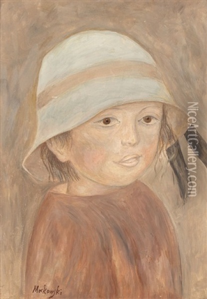 Dziewczynka W Blekitnym Kapelusiku Oil Painting - Tadeusz (Tade) Makowski