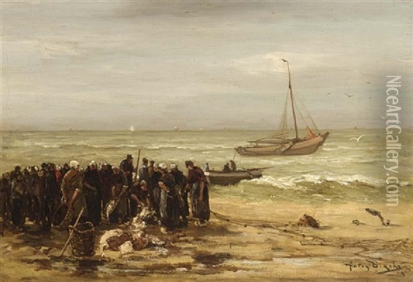 Afslag Te Katwijk Aan Zee Oil Painting - Antonius Bernardus Dirckx