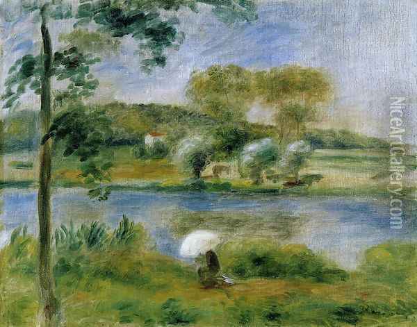 Landscape: Banks of the River Oil Painting - Pierre Auguste Renoir