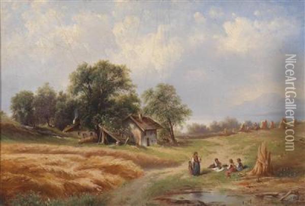 Resting During Hay Harvest Oil Painting - Karl Franz Emanuel Haunold