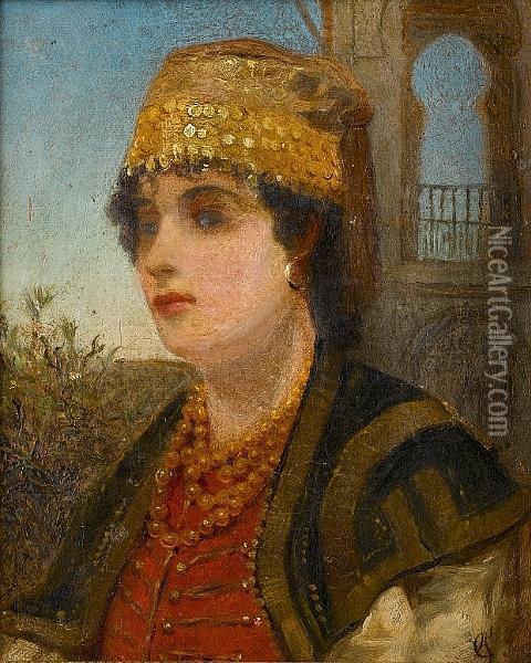 Portrait Of A Druze Woman Oil Painting - Frederick Goodall