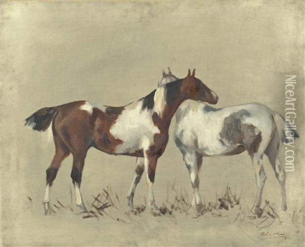 Zwei Schecken Oil Painting - Julius von Blaas