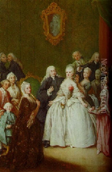 An Elegant Lady At Her Morning Toilet With Attendants And Maids In An Interior Oil Painting - Pietro Longhi