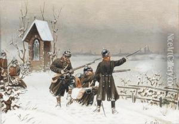Preussische Soldaten Bei Einem Feuergefecht. Oil Painting - Christian I Sell