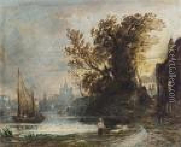 The Thames At Chiswick With The Church Of St. Nicholas On The Horizon Oil Painting - John Varley