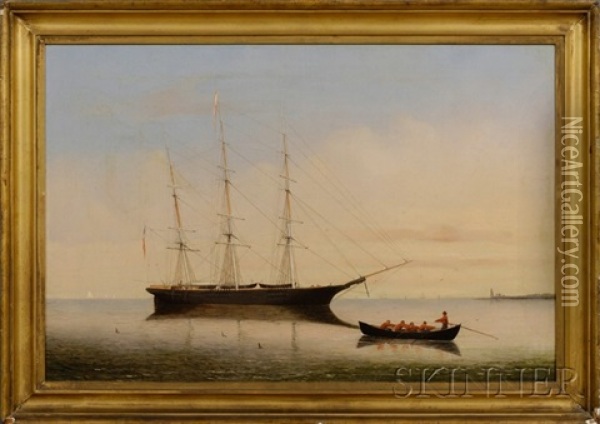 Portrait Of The Whaleship Young Hector Of Clark's Point, New Bedford Oil Painting - William Bradford
