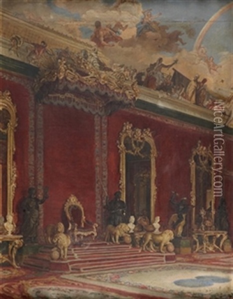 Salon De Tronos Del Palacio Real De Madrid Oil Painting - Gabriel Maureta y Aracil