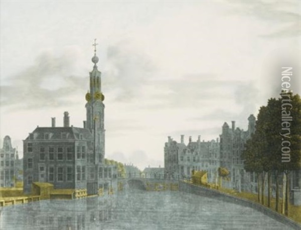 Amsterdam, A View To The East-north-east Over The Singel Towards The Munttoren With The Inn De Munt, The Muntshus With The Reguliersbreestraat To The Right, The Binnenamstel In The Background Oil Painting - Jonas Zeuner