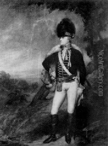Lt. Col. Boyce In Military Uniform With Landscape Beyond Oil Painting - Sir William Beechey