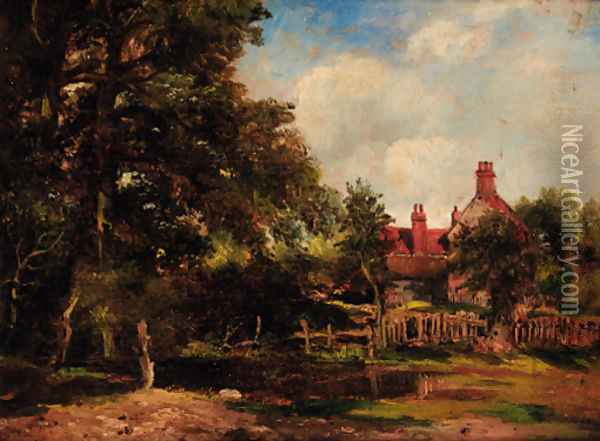 A cottage in a wooded landscape Oil Painting - Frederick William Watts