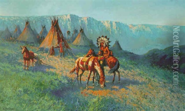 Camp Of The Sioux Oil Painting - William Meuttman