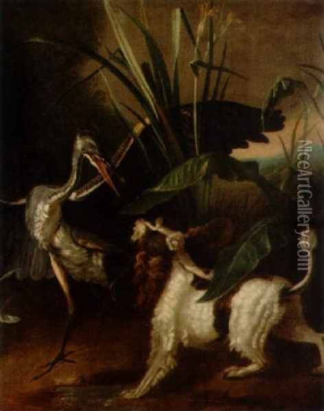 Fabelmotiv Med Fagel Och Hund Oil Painting - Jean-Baptiste Oudry