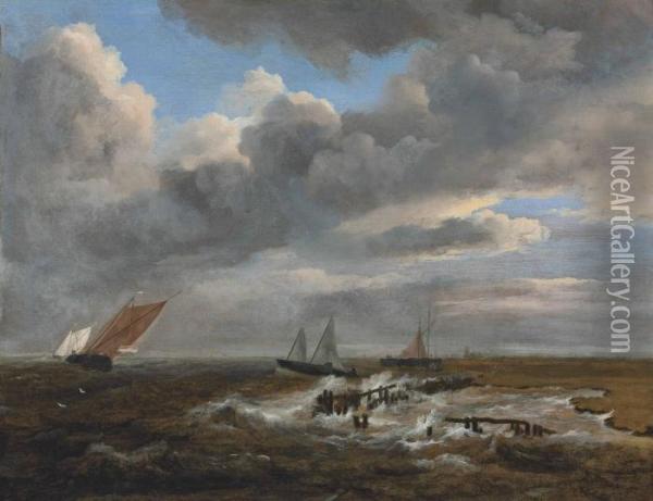 An Estuary With Smalschips Oil Painting - Jacob Van Ruisdael