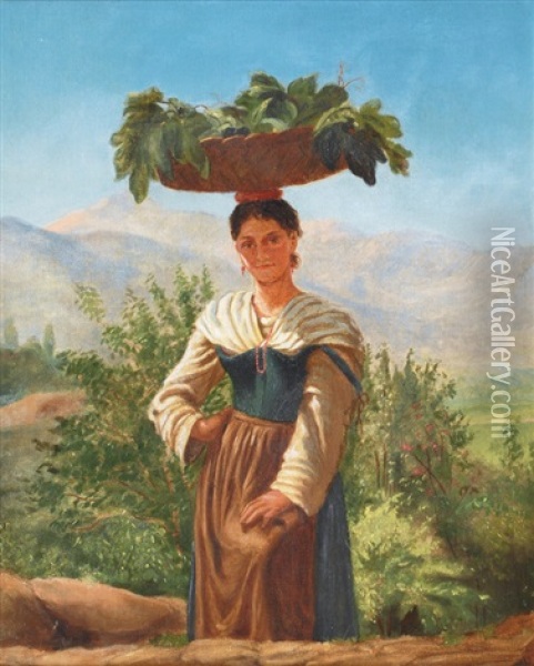 Italian Woman With Fruit Basket Oil Painting - Frederik Christian Lund