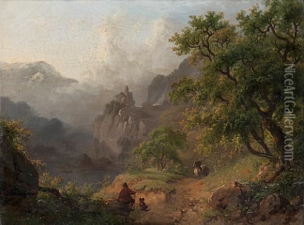 A Summer Landscape With A Traveller In The Foreground Oil Painting - Frederik Marianus Kruseman