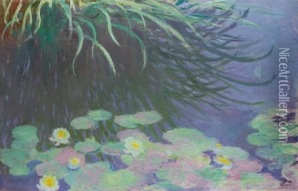 Nympheas Avec Reflets De Hautes Herbes Oil Painting - Claude Monet