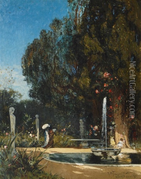 In The Park Of The Villa D'este Oil Painting - Hans Peter Feddersen the Younger