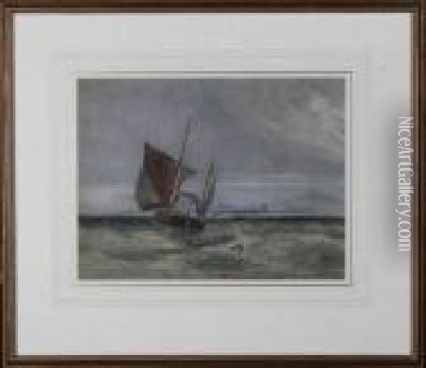 Seascape With Ship And Buoy Oil Painting - David I Cox