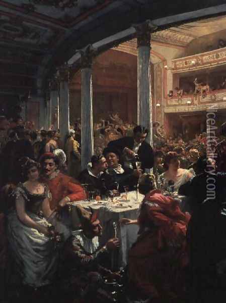 A Masked Ball in a Theatre Oil Painting - Alois Schonn
