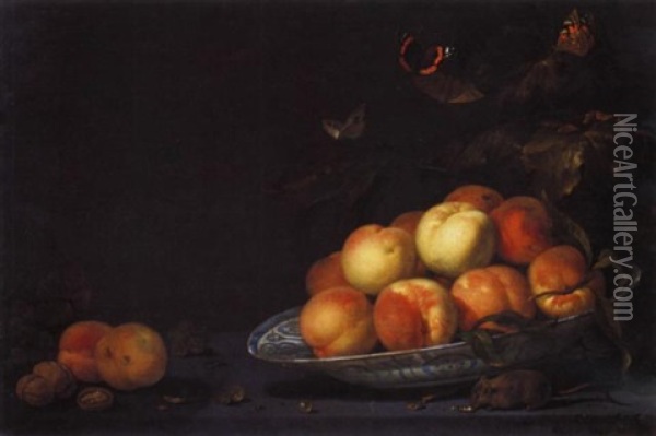 Natura Morta Con Pesche Oil Painting - Abraham Van Calraet