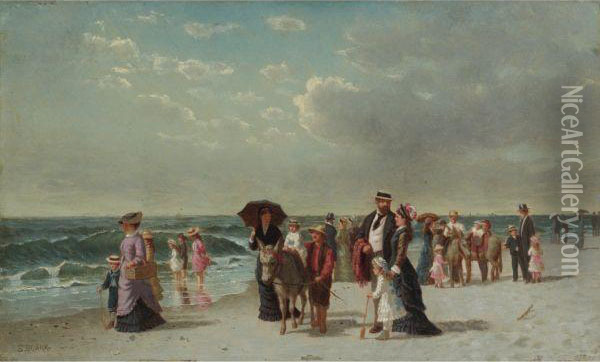 Donkey Rides On The Beach Oil Painting - Samuel S. Carr