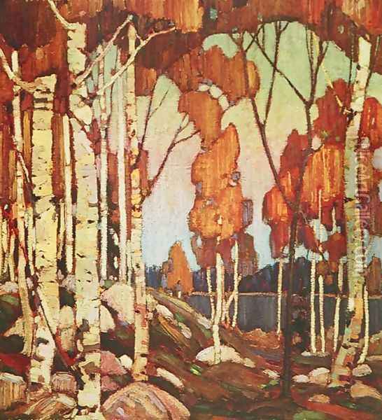 Decorative Landscape Birches 1915 Oil Painting - Tom Thomson