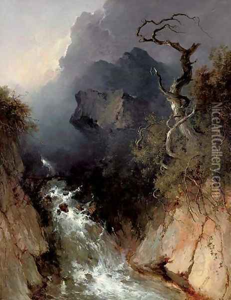 The rocky waterfall Oil Painting - John Brandon Smith