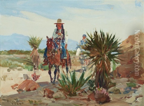 A Landscape With Two Riders On A Trail Oil Painting - Frank Tenney Johnson